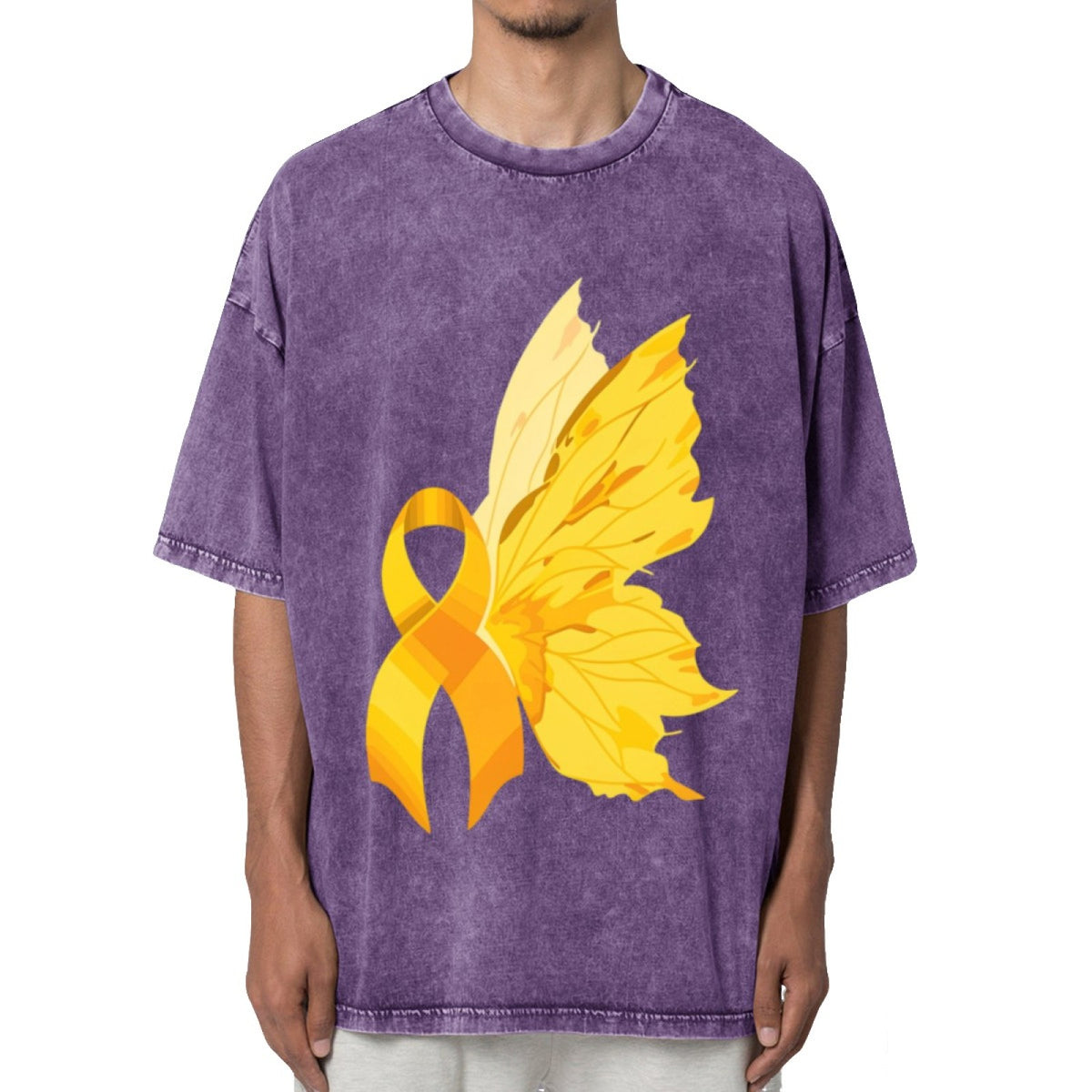 Butterfly Gold Ribbon Washed Graphic T-Shirt