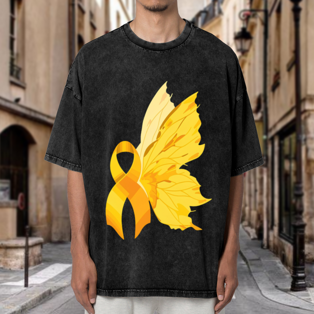 Butterfly Gold Ribbon washed graphic T-shirt product image