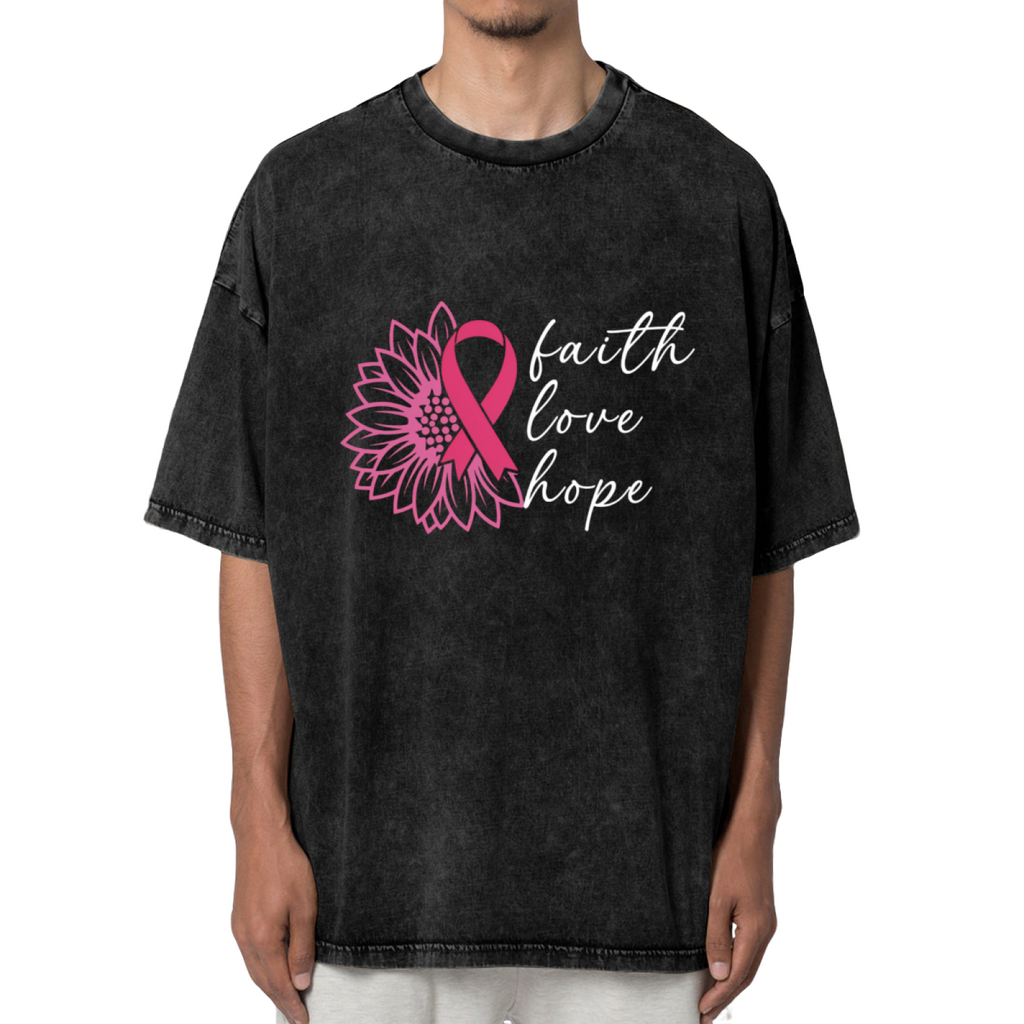 Faith Hope Love Breast Cancer washed graphic T-shirt product image