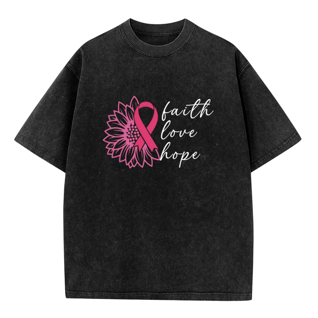 Faith Hope Love Breast Cancer washed graphic T-shirt product image