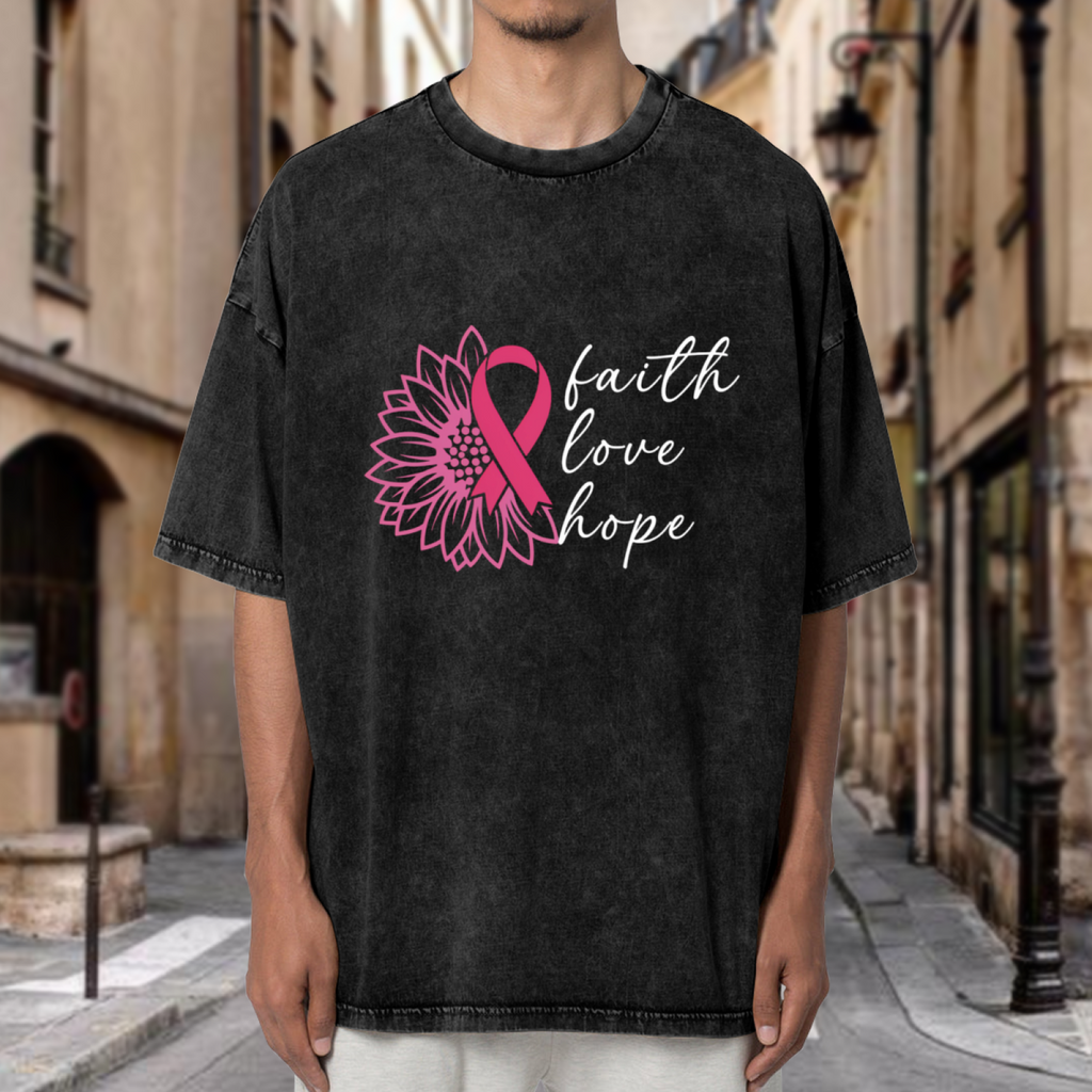 Faith Hope Love Breast Cancer washed graphic T-shirt product image