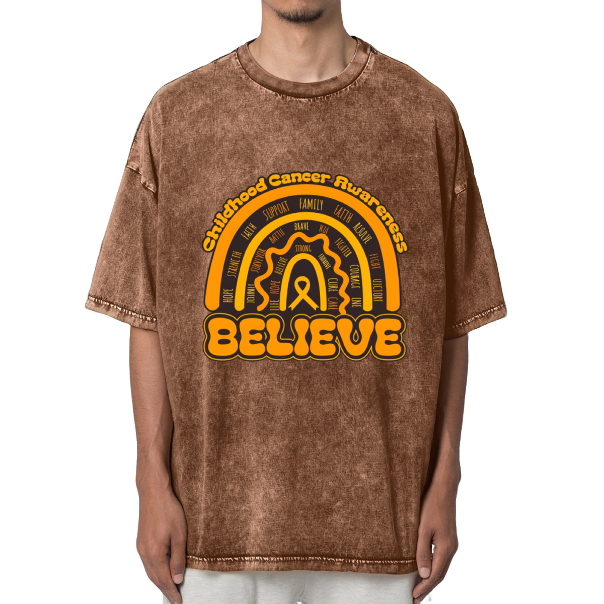 Childhood Cancer Awareness Believe Washed Graphic T-Shirt