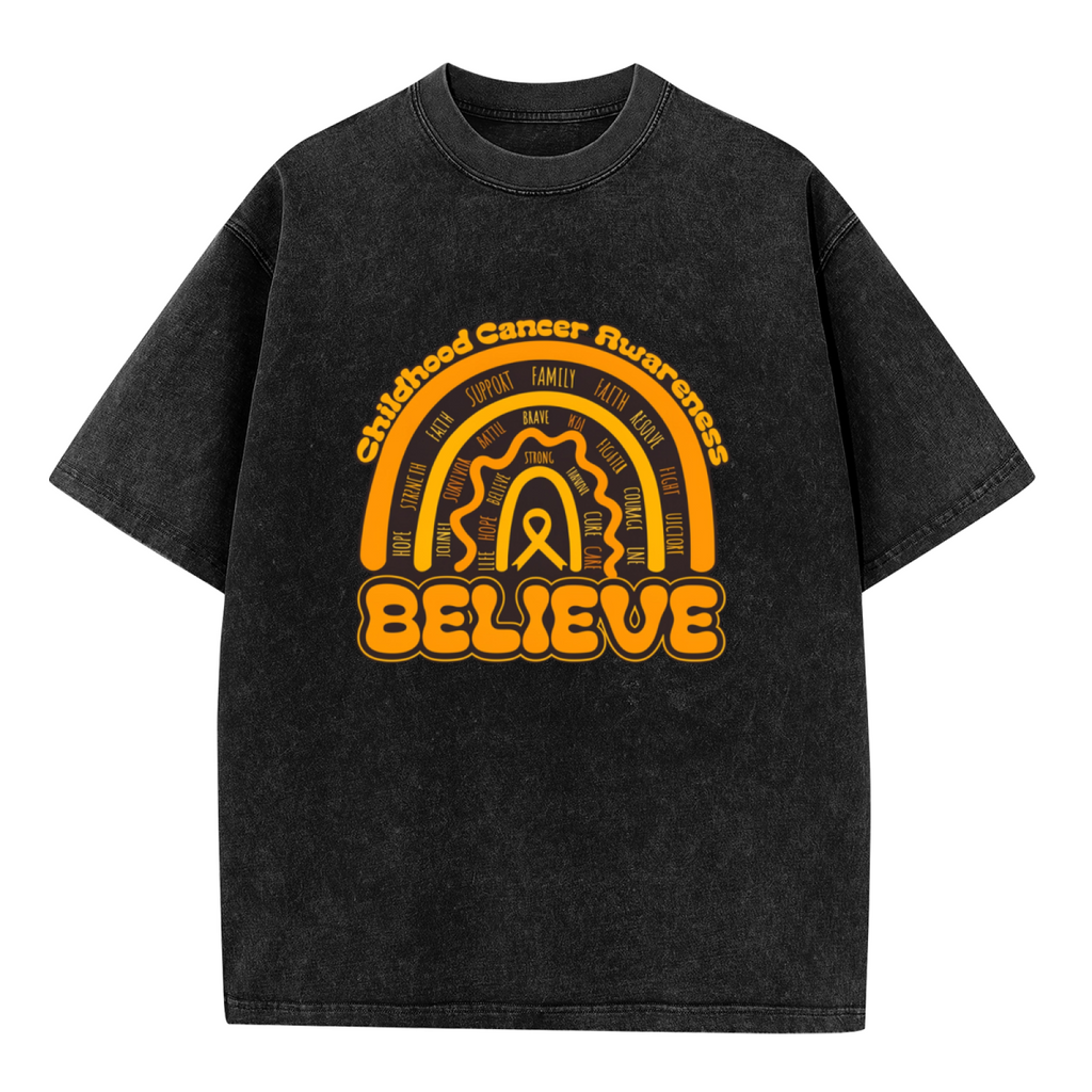 Childhood Cancer Awareness Believe washed graphic T-shirt product image