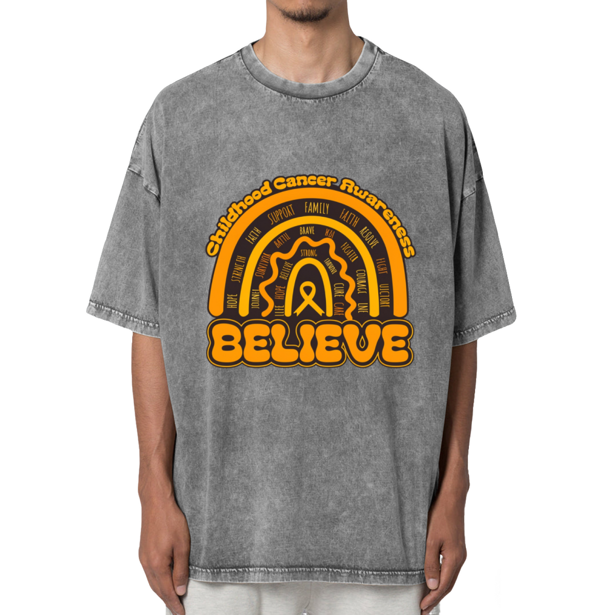 Childhood Cancer Awareness Believe Washed Graphic T-Shirt