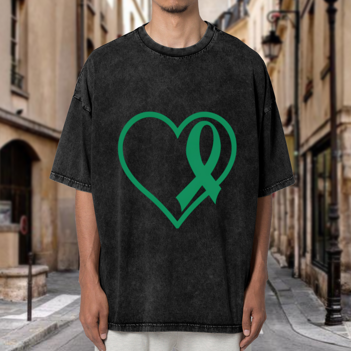Liver Cancer Ribbon Heart washed graphic T-shirt product image