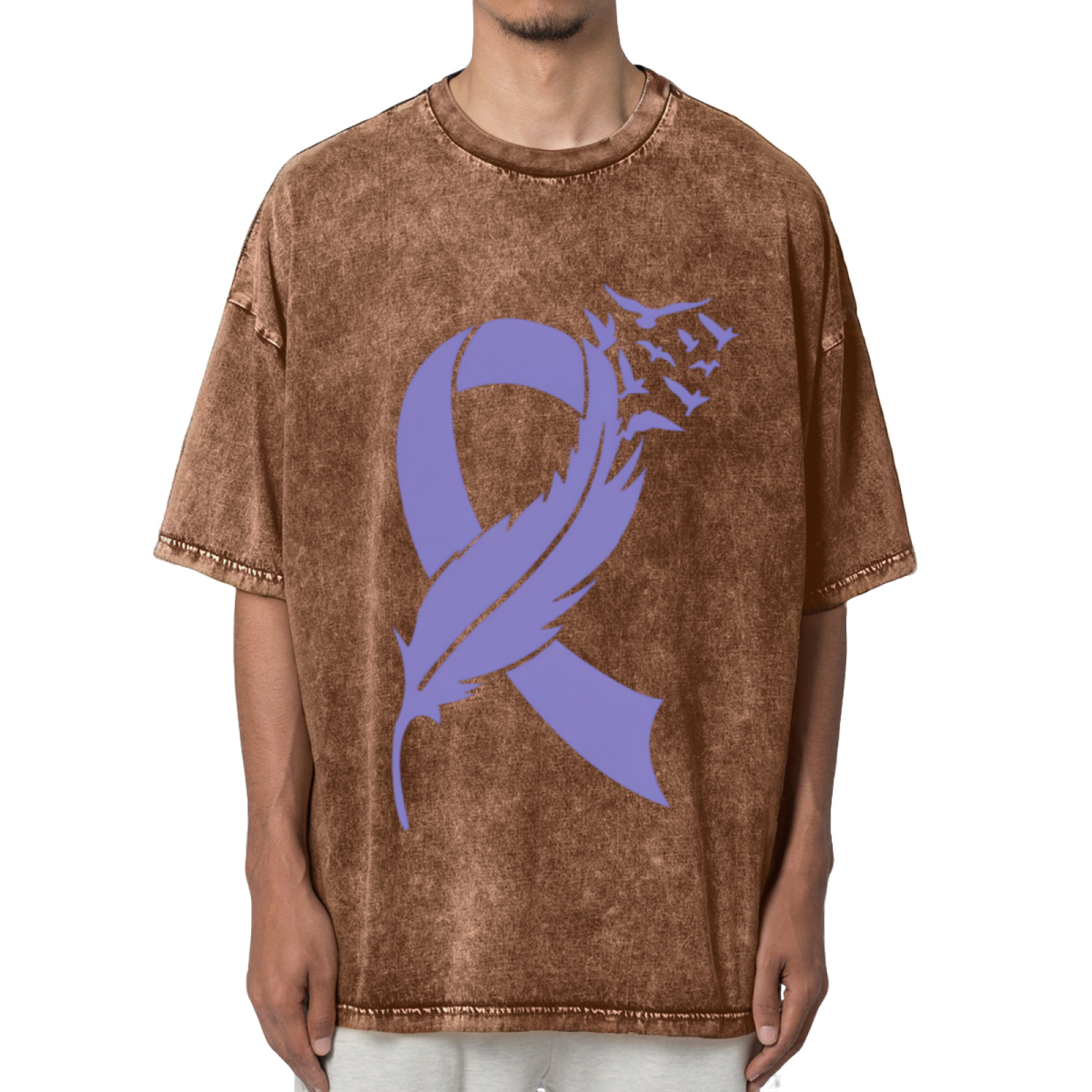 Esophageal Cancer Feather Periwinkle Washed Graphic T-Shirt