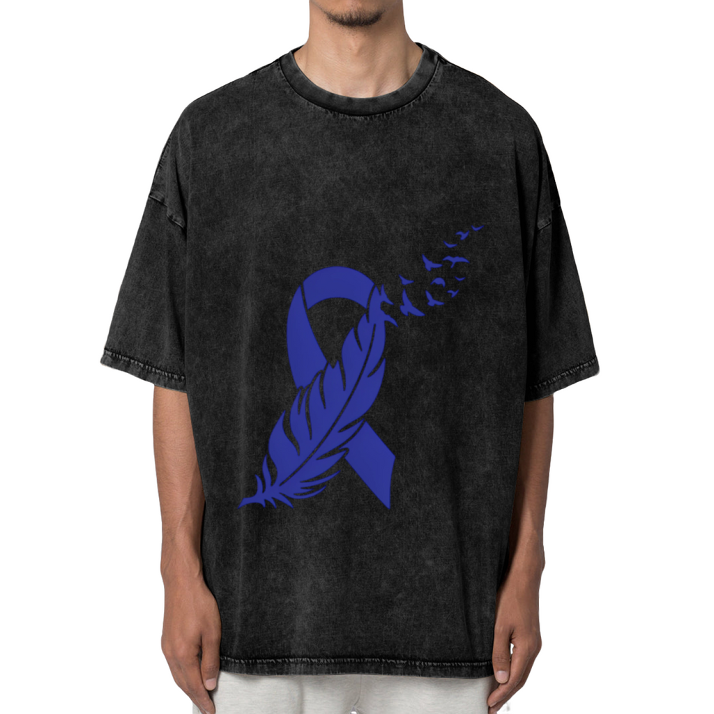 Colon Cancer Feather Ribbon washed graphic T-shirt product image