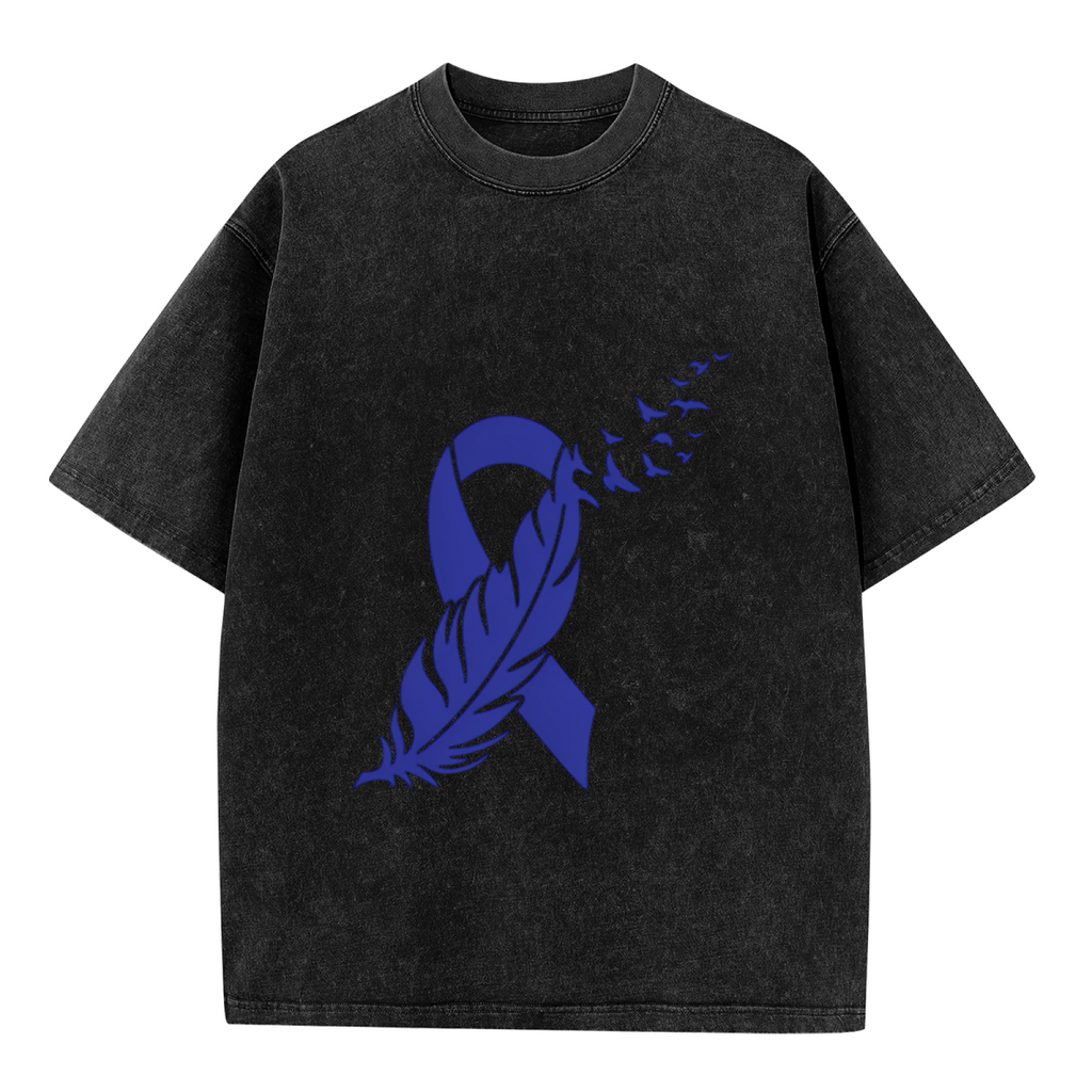Colon Cancer Feather Ribbon washed graphic T-shirt product image