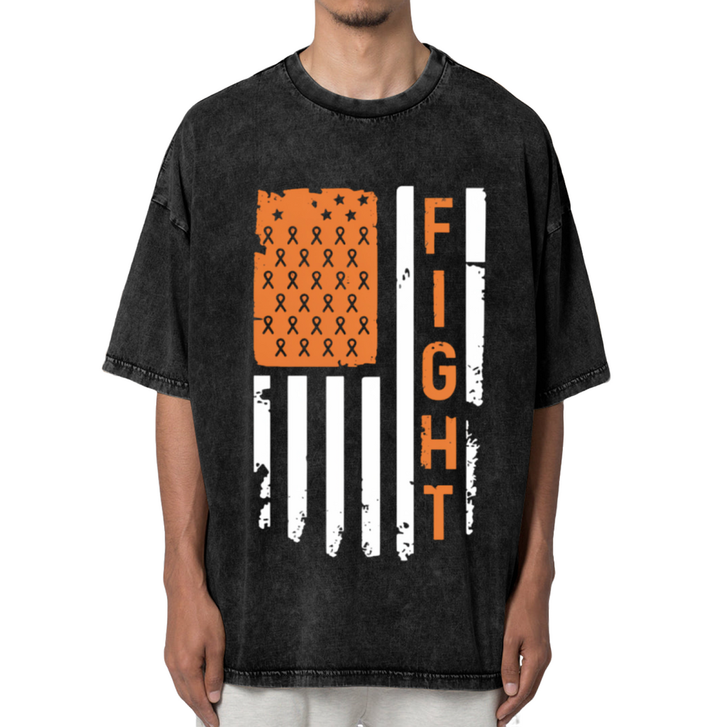 Leukemia Cancer Flag washed graphic T-shirt product image