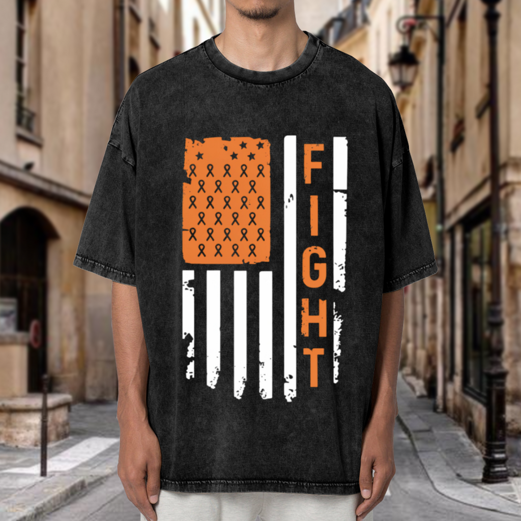 Leukemia Cancer Flag washed graphic T-shirt product image