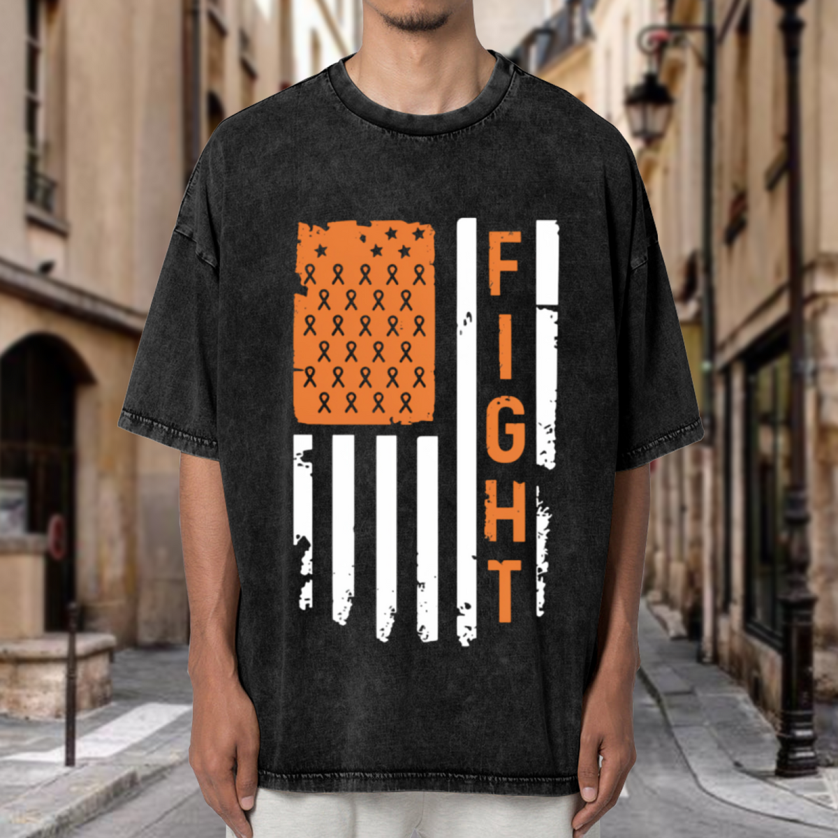 Leukemia Cancer Flag washed graphic T-shirt product image