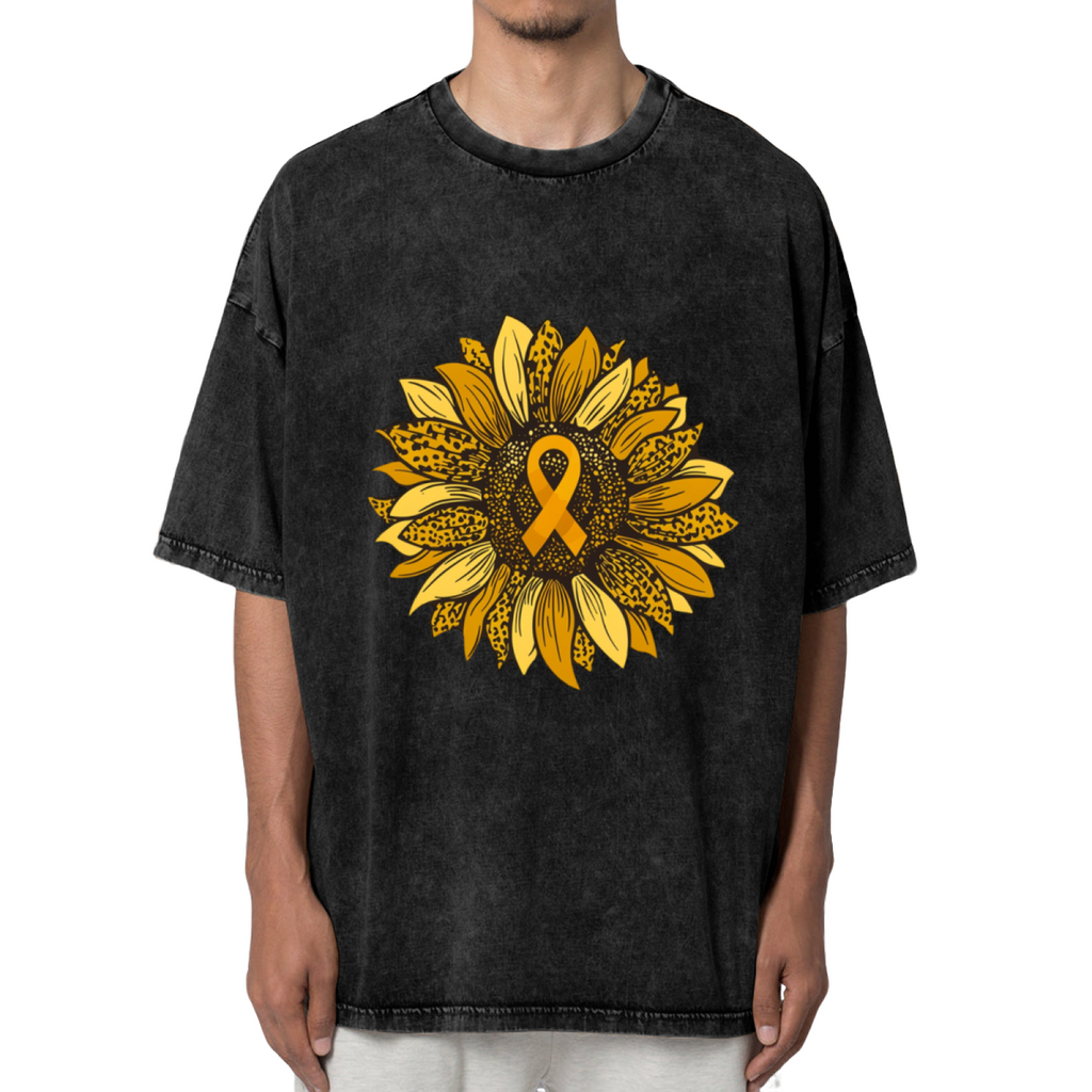 Leopard Sunflower Gold Ribbon washed graphic T-shirt product image