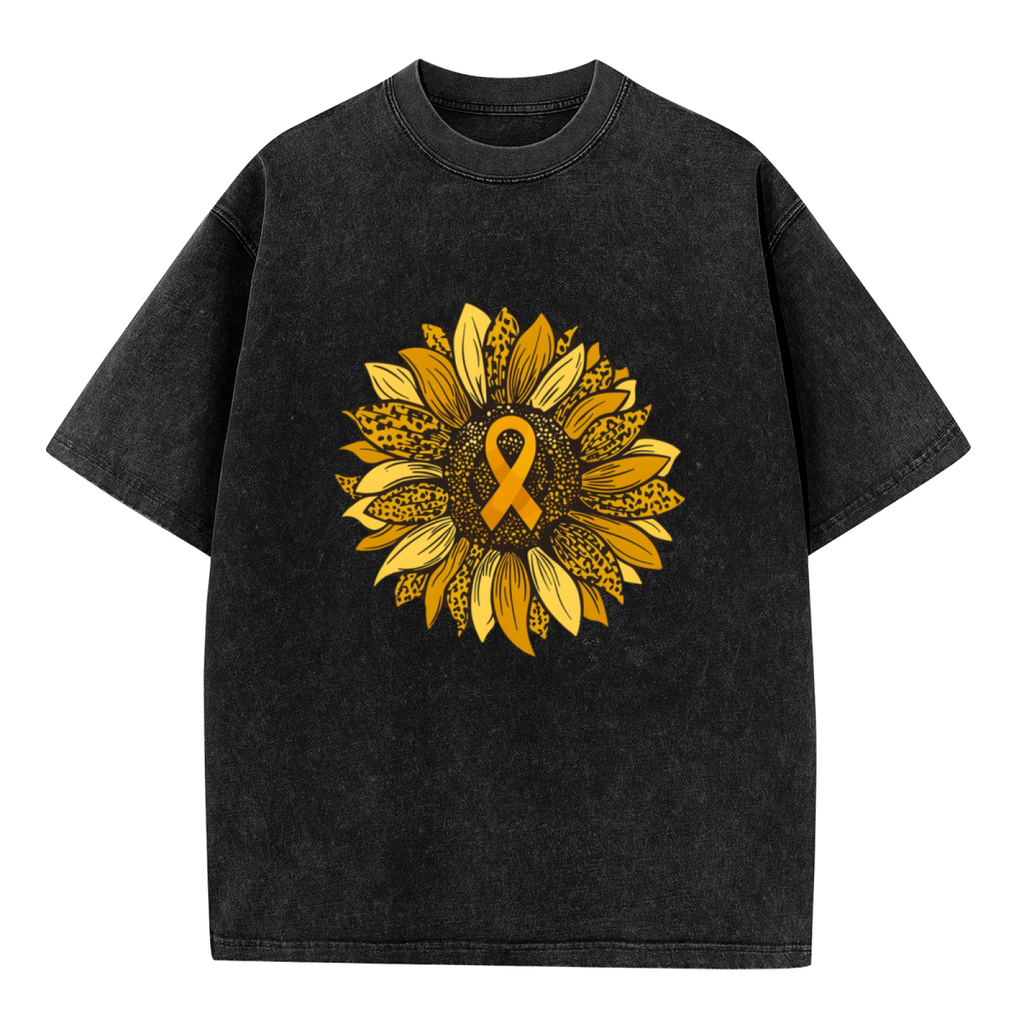 Leopard Sunflower Gold Ribbon washed graphic T-shirt product image