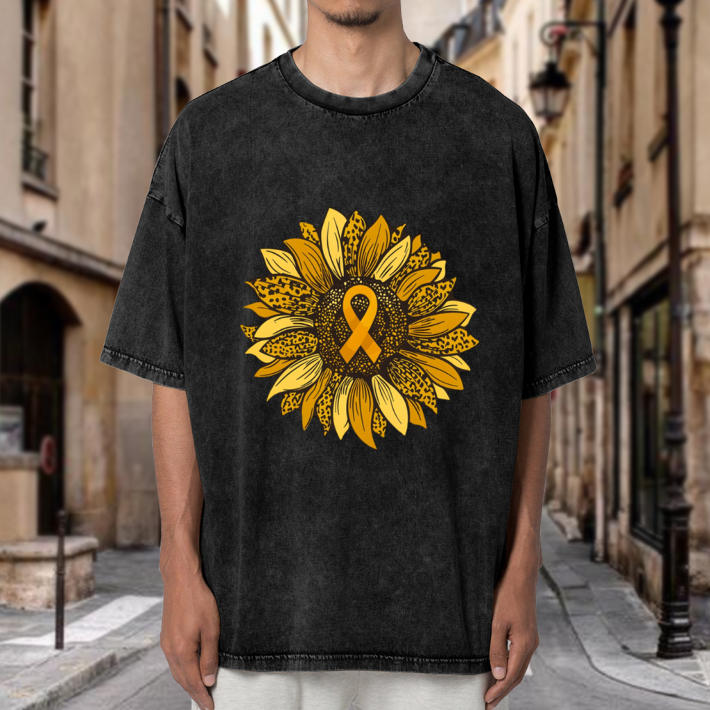 Leopard Sunflower Gold Ribbon washed graphic T-shirt product image