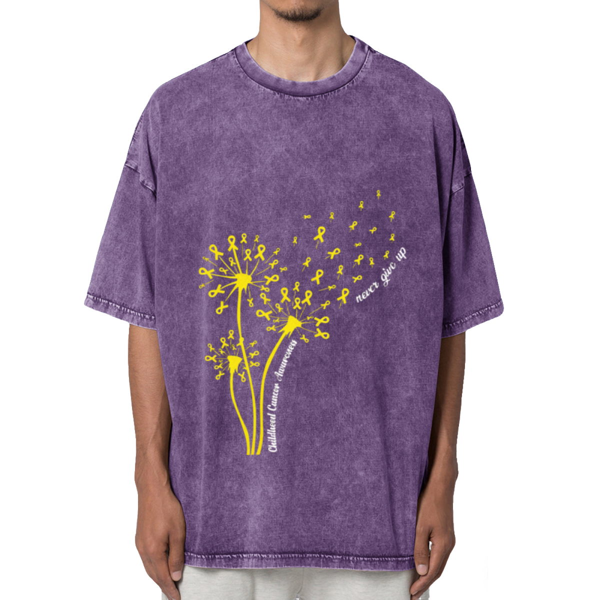 Childhood Cancer Awareness Dandelion Washed Graphic T-Shirt