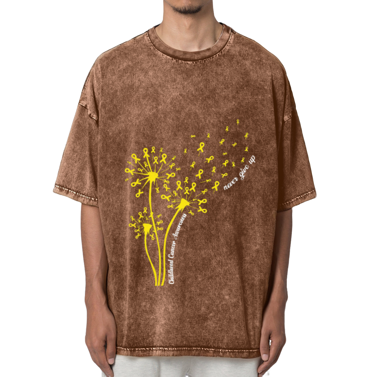 Childhood Cancer Awareness Dandelion Washed Graphic T-Shirt