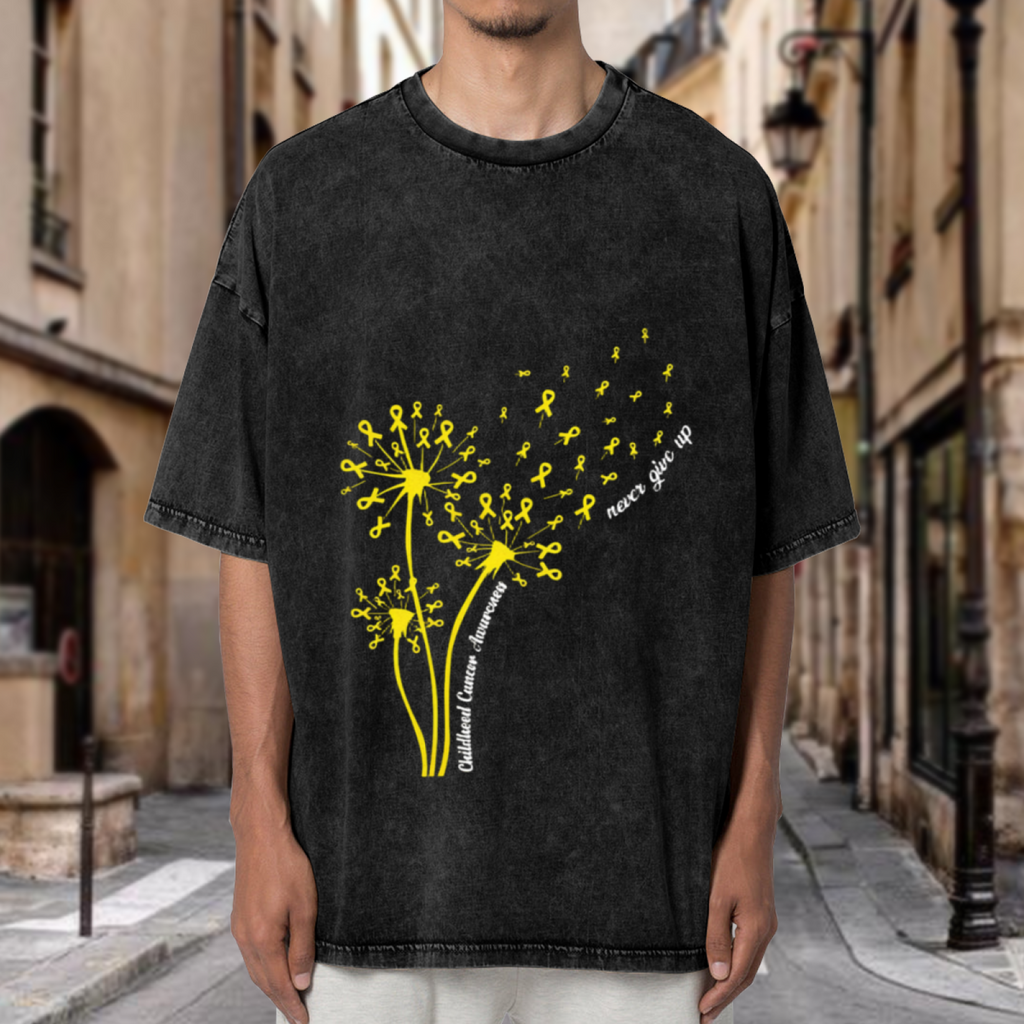 Childhood Cancer Awareness Dandelion washed graphic T-shirt product image