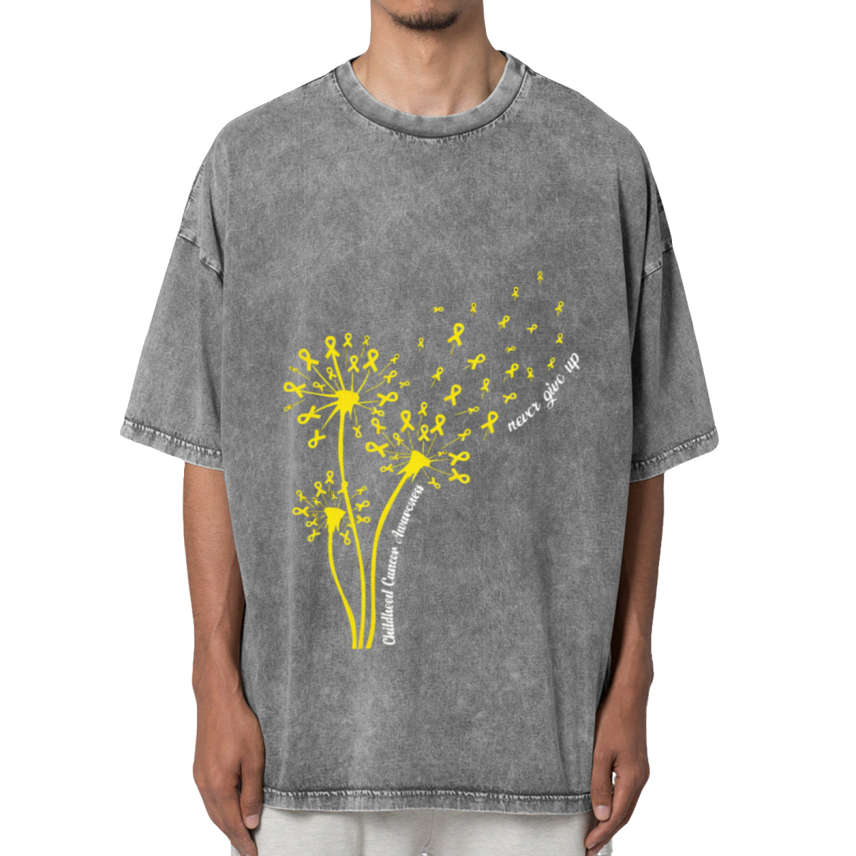 Childhood Cancer Awareness Dandelion Washed Graphic T-Shirt