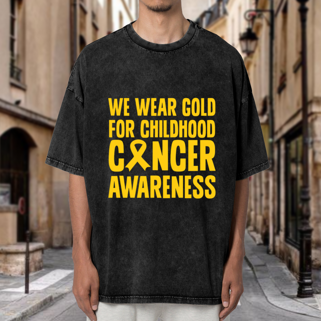 We Wear Gold For Childhood Cancer Awareness washed graphic T-shirt product image
