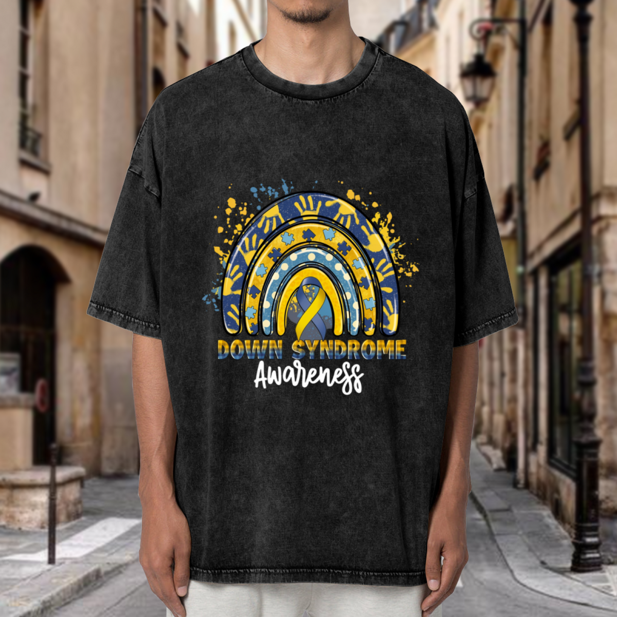 Down Syndrome Rainbow Awareness washed graphic T-shirt product image