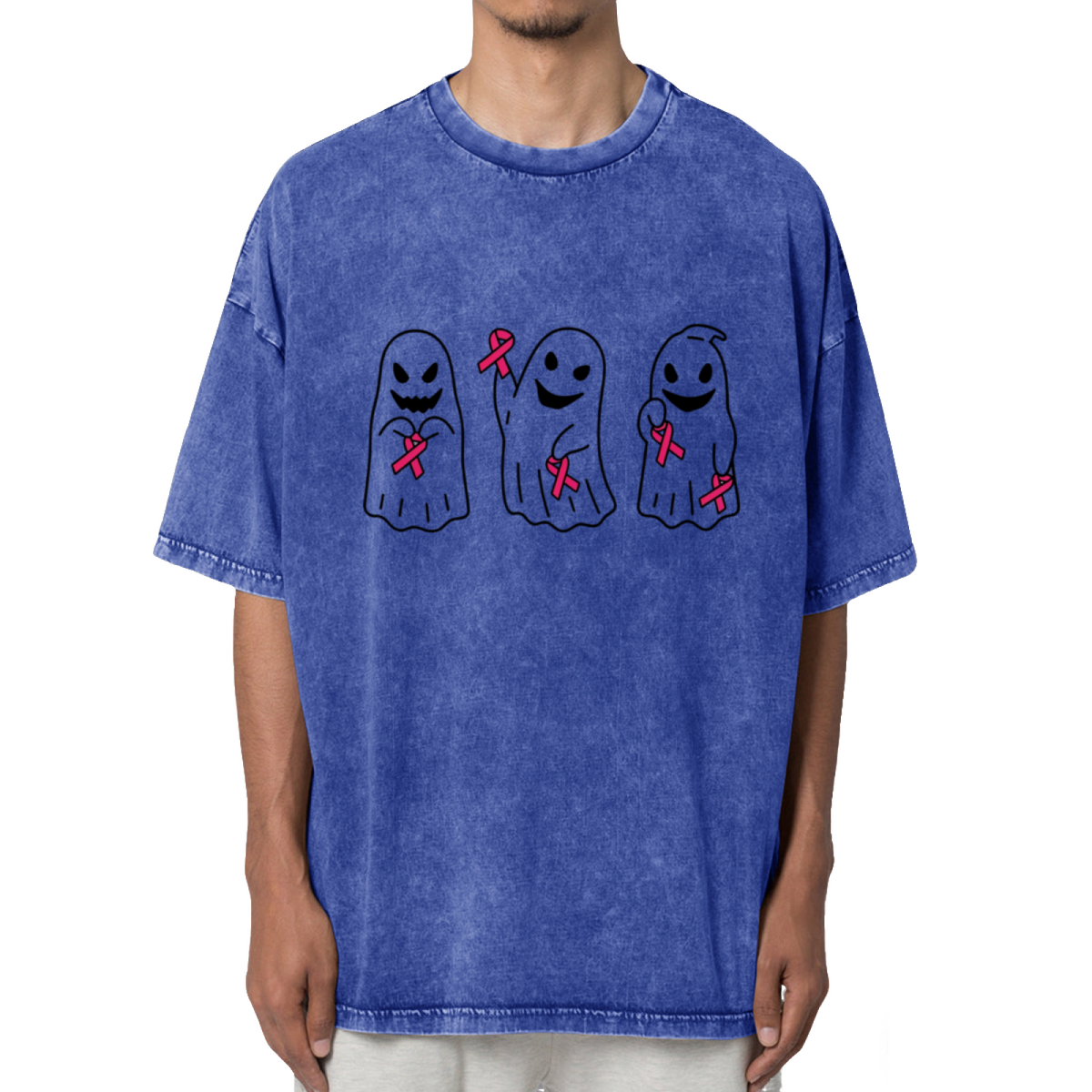 Breast Cancer Ghost Halloween Washed Graphic T-Shirt