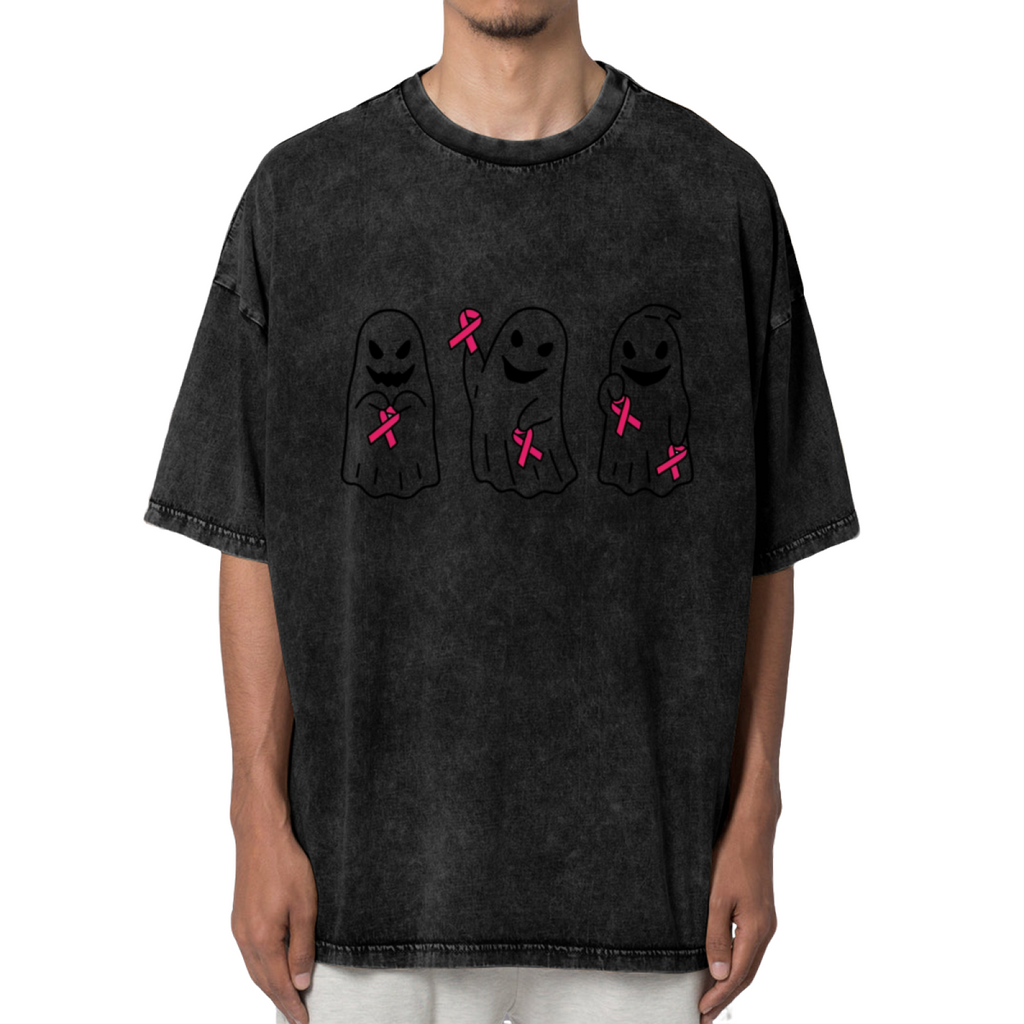 Breast Cancer Ghost Halloween washed graphic T-shirt product image