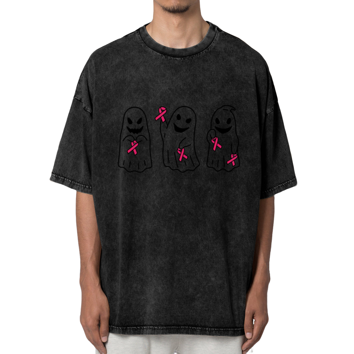 Breast Cancer Ghost Halloween washed graphic T-shirt product image