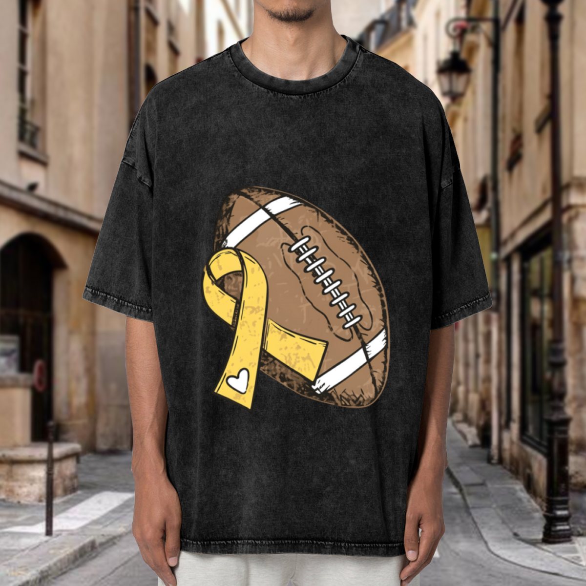 Childhood Cancer Football washed graphic T-shirt product image