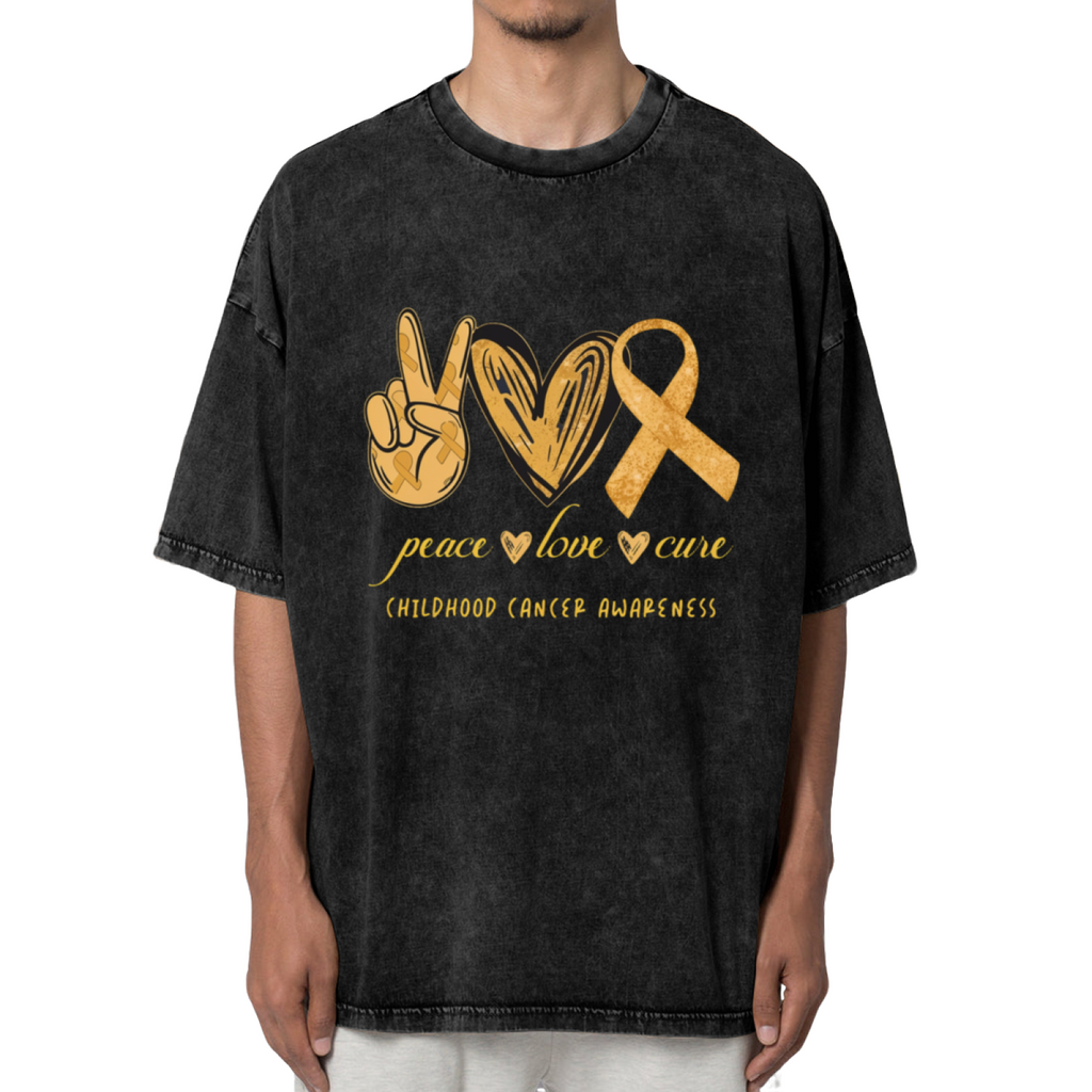 Peace Love Cure Child Cancer washed graphic T-shirt product image
