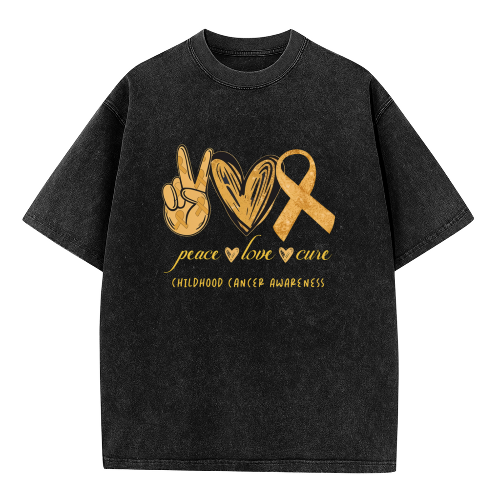 Peace Love Cure Child Cancer washed graphic T-shirt product image