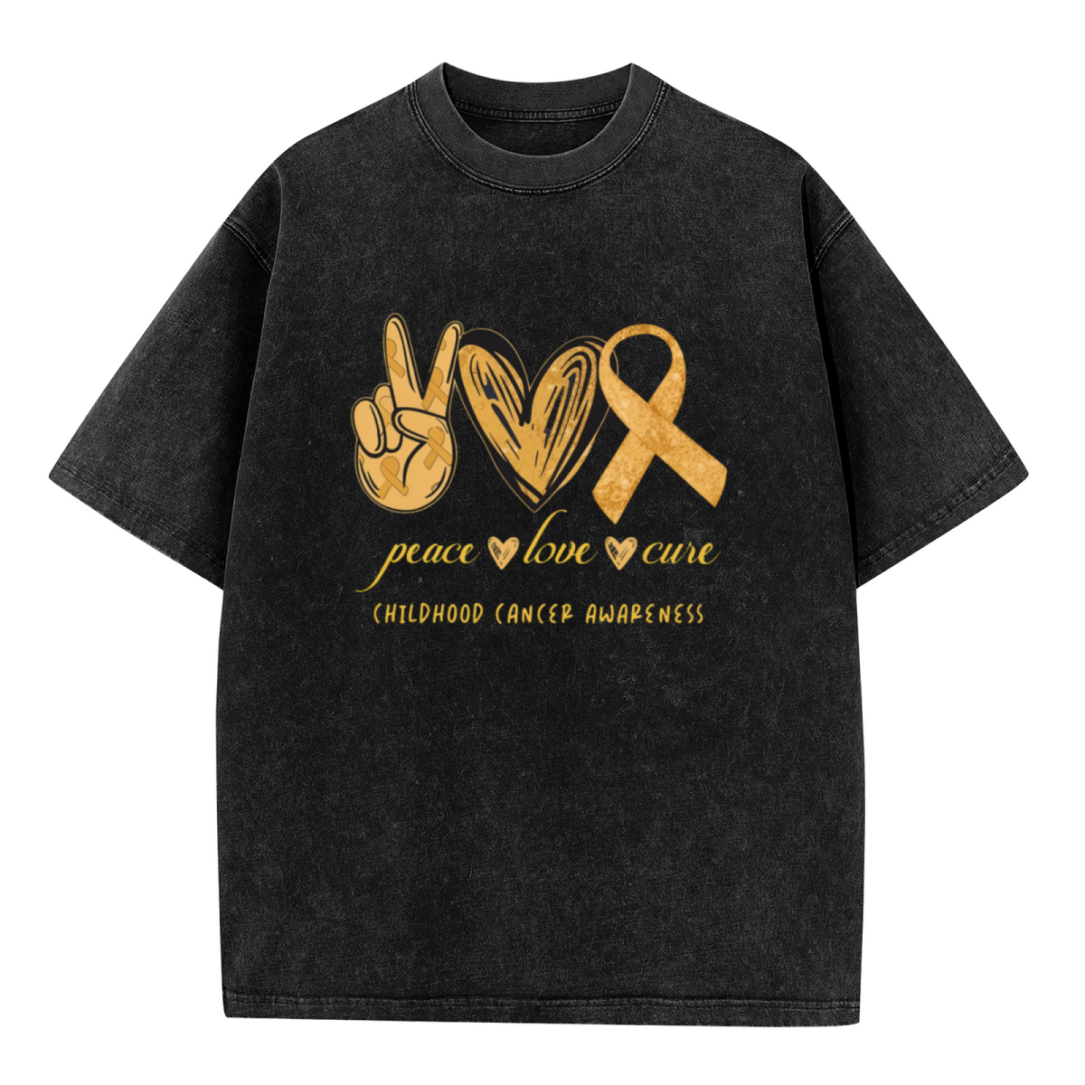 Peace Love Cure Child Cancer washed graphic T-shirt product image