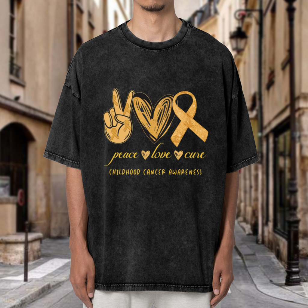 Peace Love Cure Child Cancer washed graphic T-shirt product image