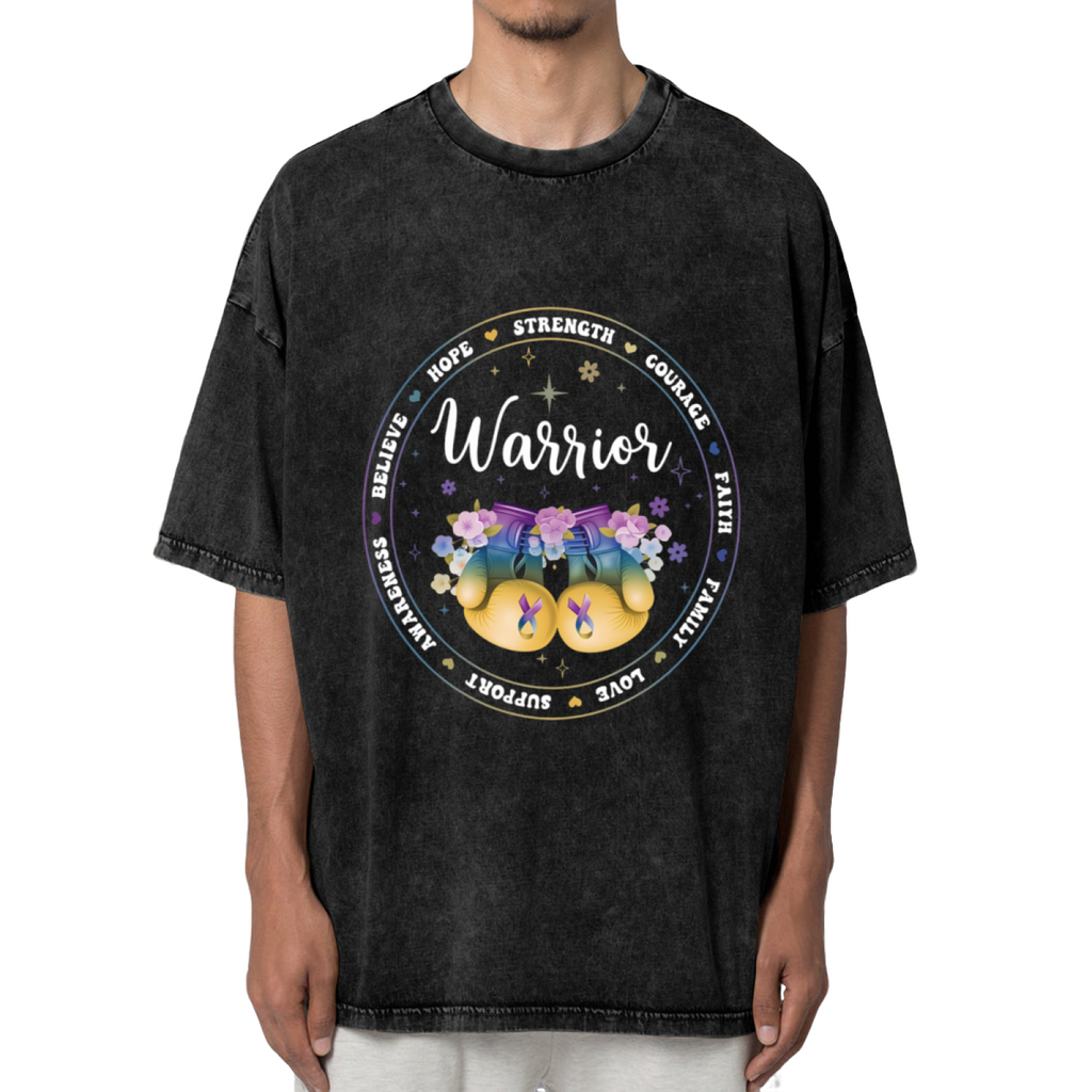 Bladder Cancer Awareness With Purple Ribbon and Boxing Gloves washed graphic T-shirt product image