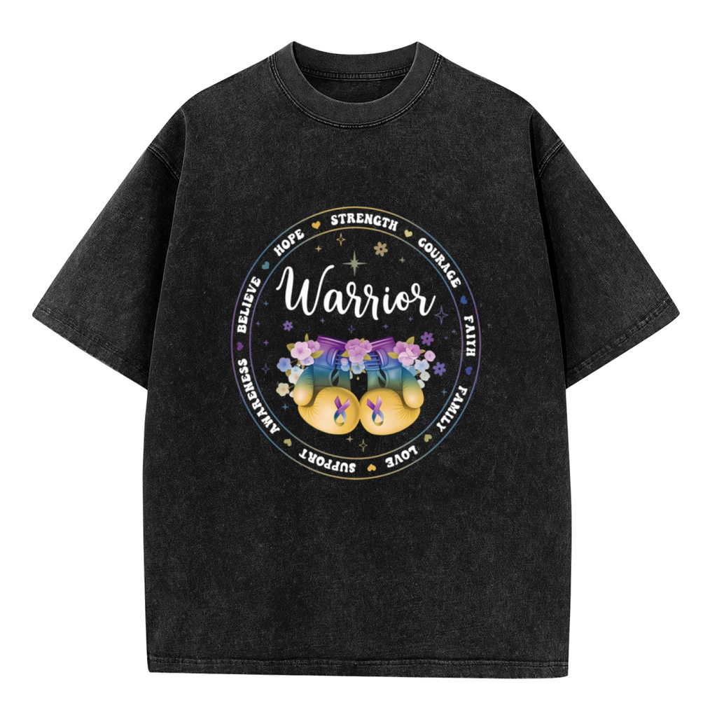 Bladder Cancer Awareness With Purple Ribbon and Boxing Gloves washed graphic T-shirt product image