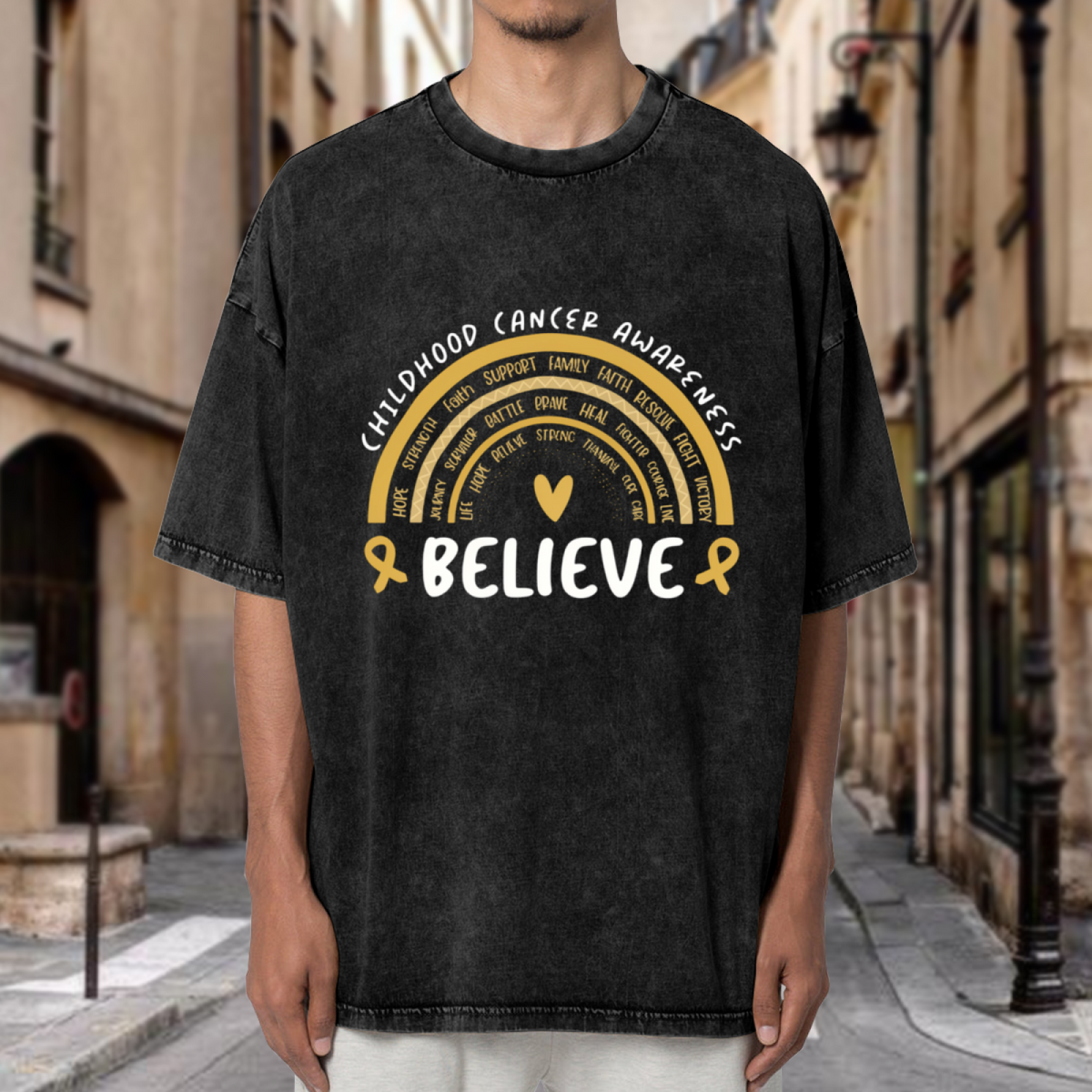 Childhood Cancer Awareness washed graphic T-shirt product image