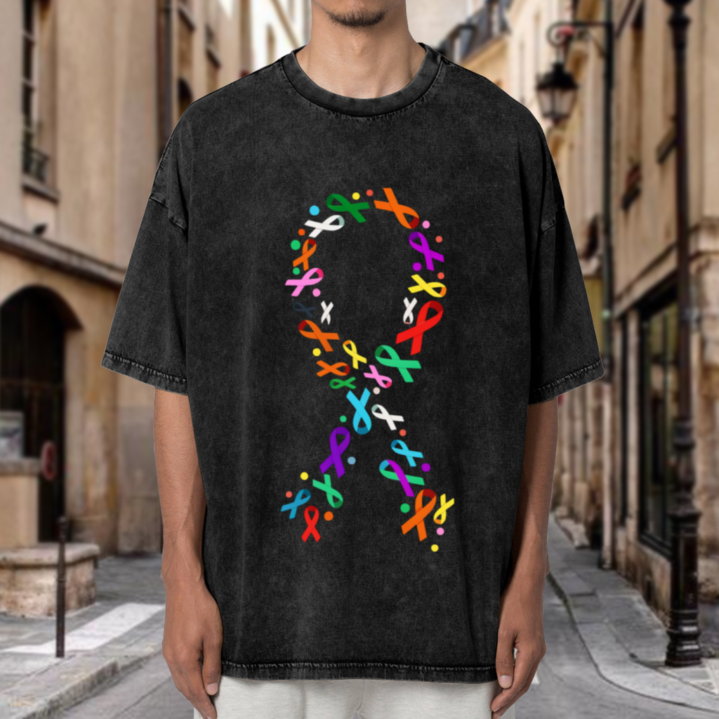 All Cancer Ribbon Colors washed graphic T-shirt product image