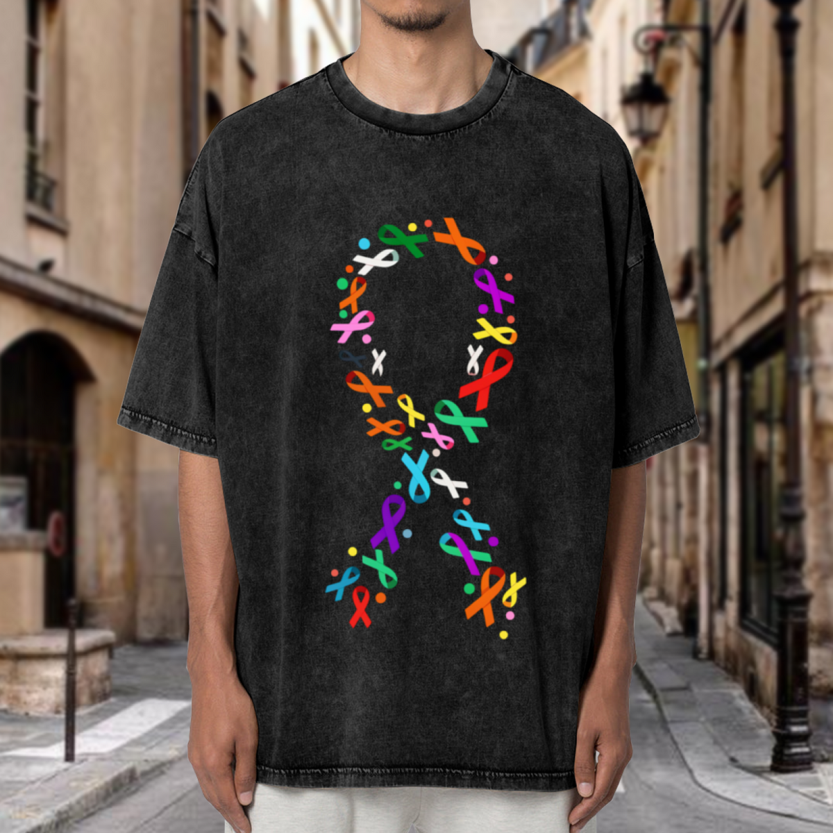 All Cancer Ribbon Colors washed graphic T-shirt product image