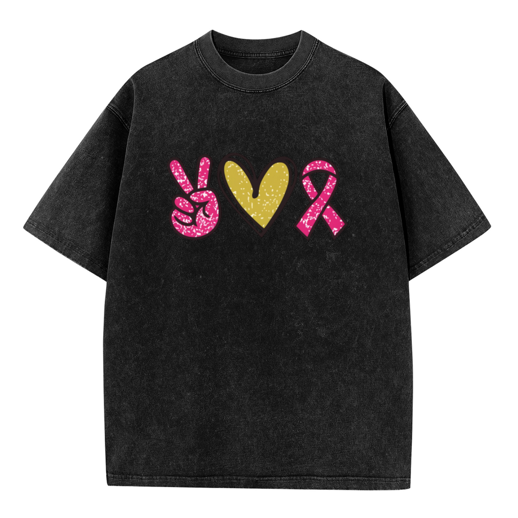 Peace Love Cure Breast Cancer washed graphic T-shirt product image