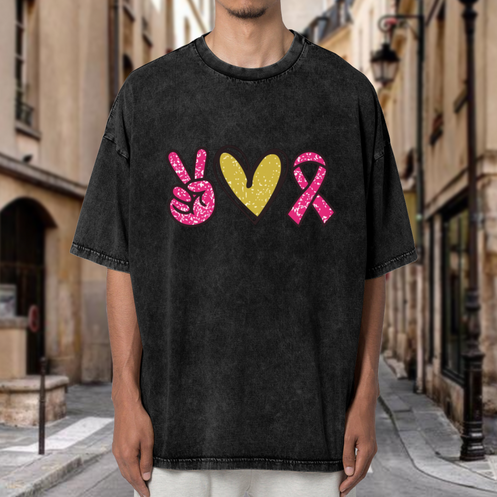 Peace Love Cure Breast Cancer washed graphic T-shirt product image