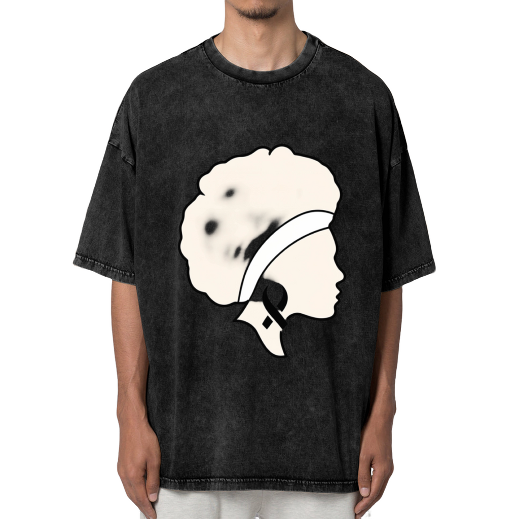 Melanoma black ribbon awareness washed graphic T-shirt product image