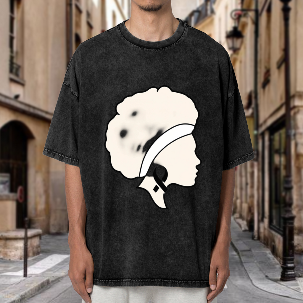 Melanoma black ribbon awareness washed graphic T-shirt product image