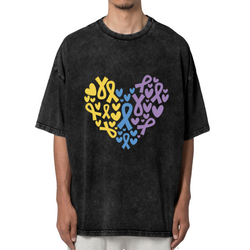 Yellow Blue Purple Ribbon Heart washed graphic T-shirt product image